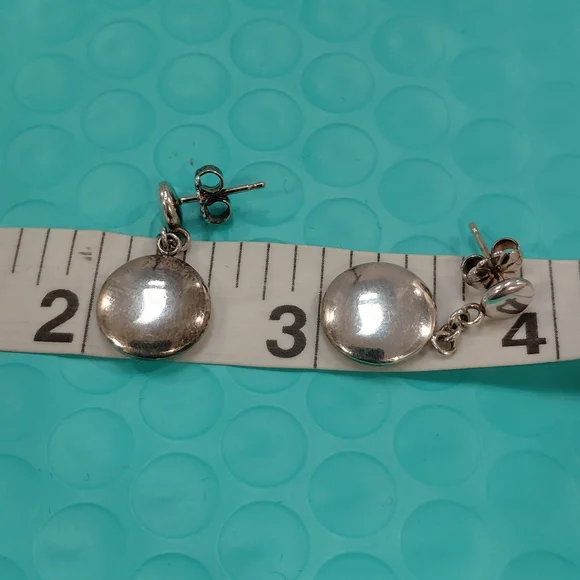 Tiffany Silver Disc Drop Dangle Earrings - Picture 2 of 8